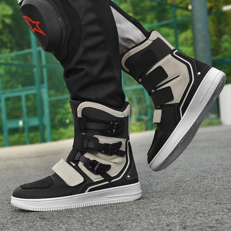 New Retro Cruise Motorcycle Boots Men Travel Leisure Adjust High top Shoes Windproof Off-Road rally Protective Moto Boots
