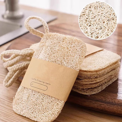 10PCS/5PCS/1PC - Double layer natural loofah sponge for kitchen cleaning, biodegradable, suitable for kitchen cleaning