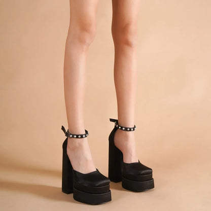 Round Toe Beige High Heels 2024 Basketball Platform Women's Shoes With Straps Sexy Pump 12cm Latest Buckle Casual Square Crossdr