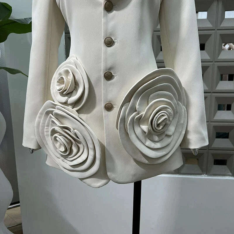 KBQ Solid Spliced Appliques Tunic Coats for Women Lapel Long Sleeve Patchwork Single Breasted Temperament Coat Female Fashion