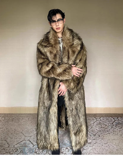 Men's fur coat, Wolf fur, fox fur, lapel long overcoat, winter windproof and warm windbreaker, large size | Kimlud...