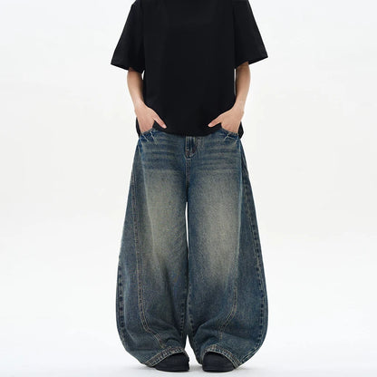 Baggy Wide-leg Jeans Men's Oversized Streetwear Vintage Washing Y2K Denim Pants Spliced Autumn Fashion Loose Man Trousers