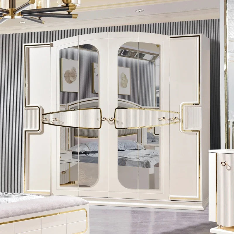 A Modern White Luxury King Size Leather Bedroom Bed Double Home Master Room Queen Wooden Full Mdf Bedroom Sets Furniture - Kimlud