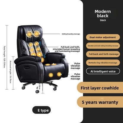 Electric Massage Boss Chair Heated Ventilated Gaming Chair Genuine Leather Executive Computer Seat Luxury Ergonomic Office Chair