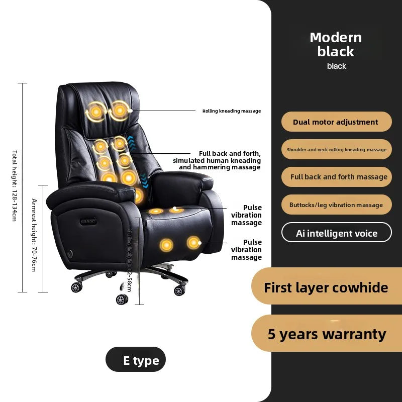 Electric Massage Boss Chair Heated Ventilated Gaming Chair Genuine Leather Executive Computer Seat Luxury Ergonomic Office Chair
