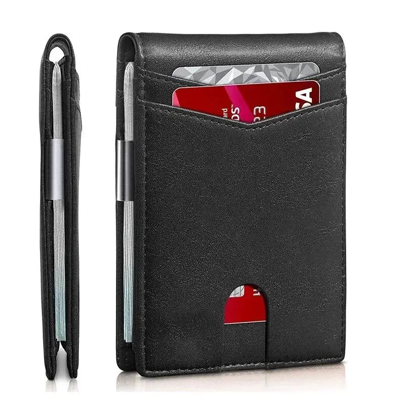 Rfid Carbon Fiber Card Holder Wallets Men Business Small Slim Mini Money Bag Bifold Leather Wallets for Men Male Luxury Vallet