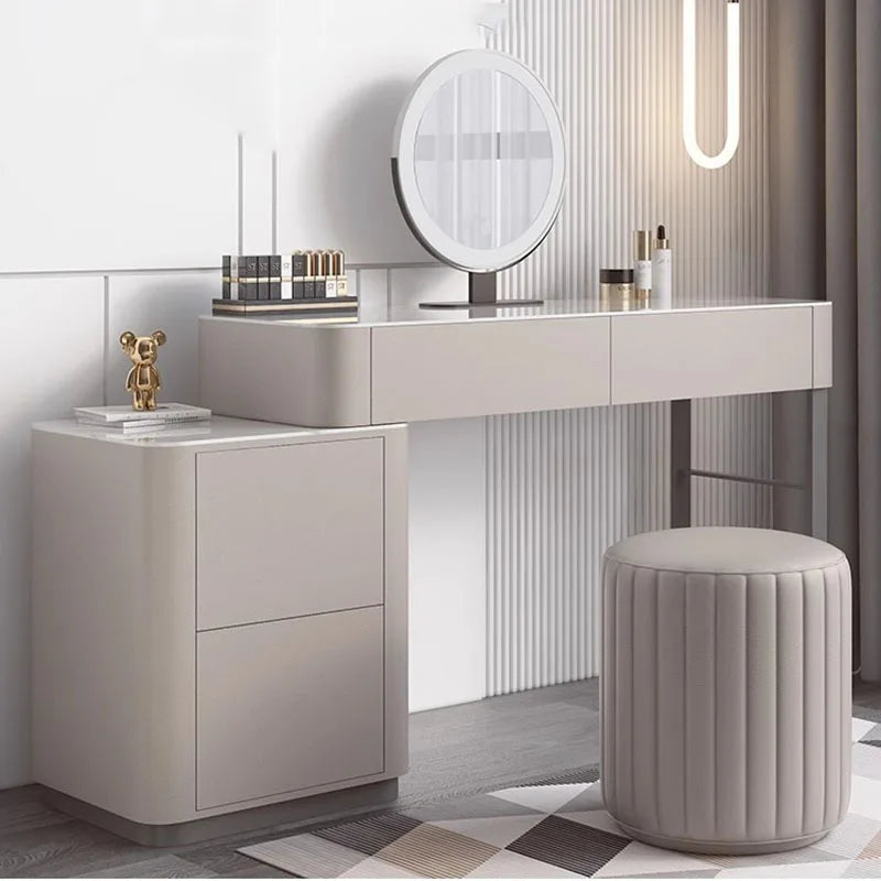 Luxury Led Light Dressing Table Mirror Grey Bedroom Girls Dressing Table Drawer European Makeup Comodas Con Cajones...