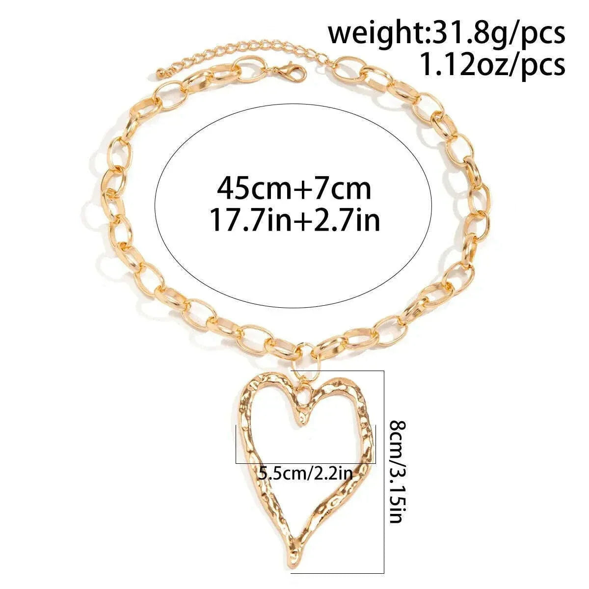 Hip Hop Punk Gold Color Love Heart Pendant Necklace for Women Exaggerated Hollow Out Thick Chain Chokers Y2K Jewelry Accessories