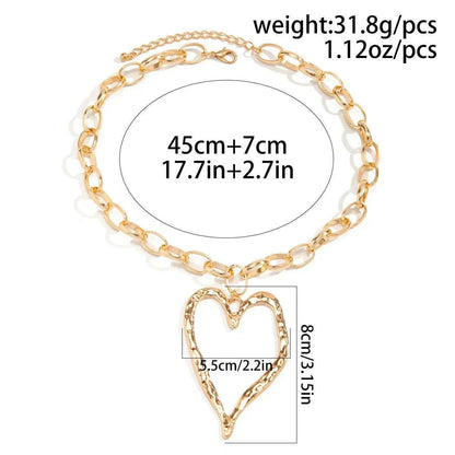 Hip Hop Punk Gold Color Love Heart Pendant Necklace for Women Exaggerated Hollow Out Thick Chain Chokers Y2K Jewelry Accessories