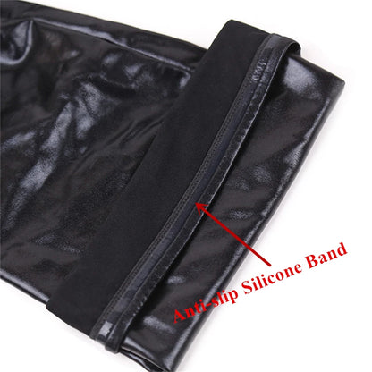 XXL Plus Size PVC Leather Thigh High Stockings Back Zipper Silicone Hold Up Party Club Medias Women Pole Dance Motorcycle Outfit