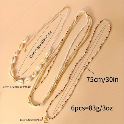 6Pcs Boho Starfish Pendant Seed Bead Beaded Waist Chain for Women Girls Beach Bikini Elastic Belly Belt Body Jewelry Accessories - Kimlud
