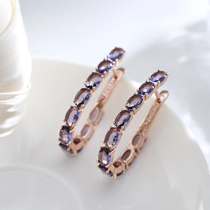 JULYDREAM Full Oval Purple Zircon 585 Gold Color Hoop Earrings Women Luxury Geometric Jewelry Party Wedding Accessories