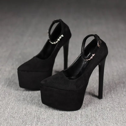 2026Stylish Rhinestone Straight Heel Single Shoes Stylish Pointed Toe Shallow Mouth Platform Heels | Kimlud Premium Shoes