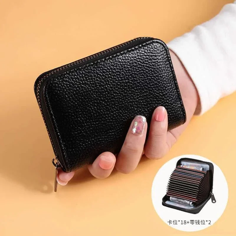 Multi Slot Card Holder Vintage Small Wallet Women Men Business Bank Credit Card Bag Male Coin Pouch Solid Leather Zipper...