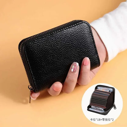 Multi Slot Card Holder Vintage Small Wallet Women Men Business Bank Credit Card Bag Male Coin Pouch Solid Leather Zipper...