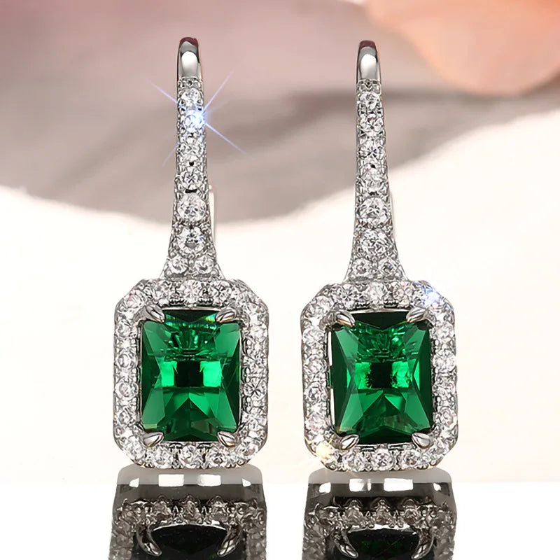 Fashionable Banquet Elegant Emerald Cubic Zirconia Earrings, High-end Inlaid Wedding Style Swaying Jewelry Accessories |...