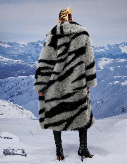 Women's fur coat new fashion zebra print imitation fox fur coat long winter leisure and warm