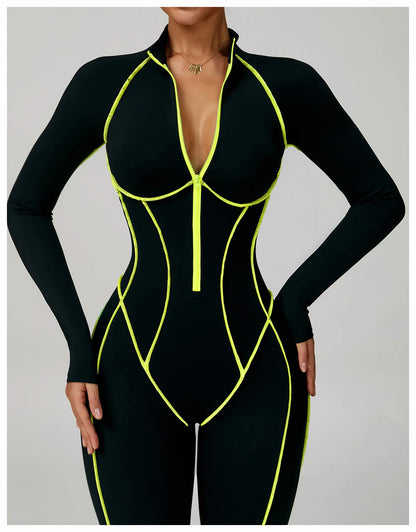 Yoga Bodysuits Women  Breathable Workout Sets Gym Clothes Push Up Fitness Running Sportwear Sexy Zipper Leggings Suit