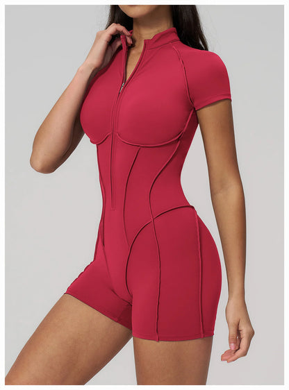 2026 Yoga Bodysuit Short Sleeves Women Tracksuits Gym Zipper Jumpsuits Sports Workout Rompers Fitness One-piece Suit Activewear - Kimlud