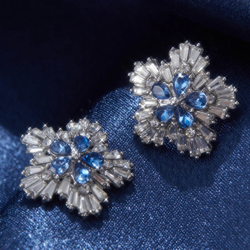 Gorgeous Blue Cubic Zirconia Stud Earrings Engagement Wedding Party Accessories for Women Blue Earrings Fashion Jewelry...