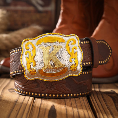 A men's and women's casual retro belt Western style! PU leather belt with metal buckle, suitable for daily work wear