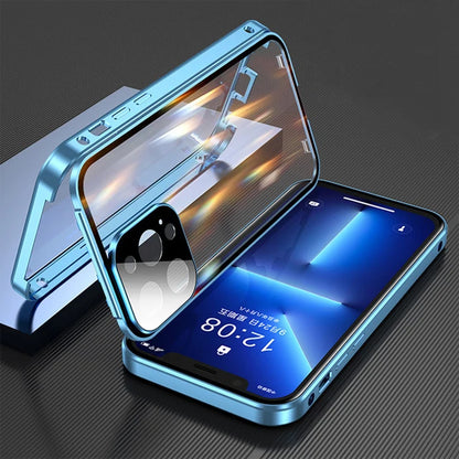 360 Full Protection Metal Magnetic Double Sided Glass Snap Lock Case For iPhone 17 16 15 14 12 13 Pro Max Lens...