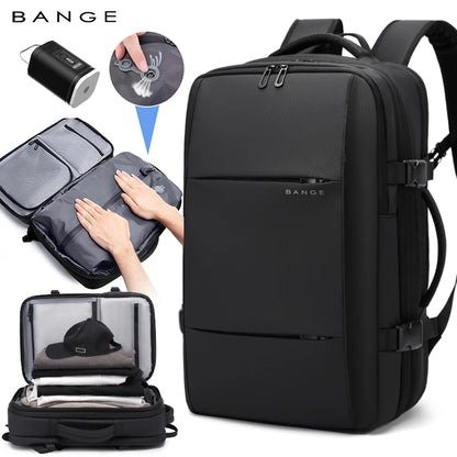 BANGE Expandable Men Travel Backpack With Vacuum Compression 17 inch Laptop Backpacks Business Large School Backpack For Hiking