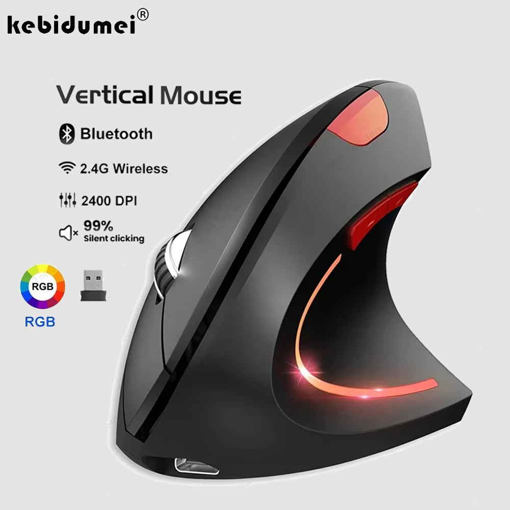 Vertical Mouse Ergonomic Mouse 2.4G Wireless Mouse Dual Mode Bluetooth Mice RGB 1600 DPI Silent Mouse for PC Laptop Desktop