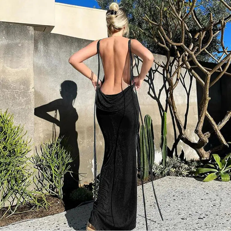 Sexy Halter Backless Long Summer Dresses Women 2025 Fashion Sundresses Purple Bodycon Maxi Nigth Club Party Dress Baddie...