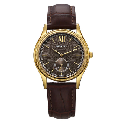 BERNY Luxury Watches for Men Ultra-Thin Classic Elegance Dress Gold Quartz Men's Watch Leather Strap Fashion Business Wristwatch