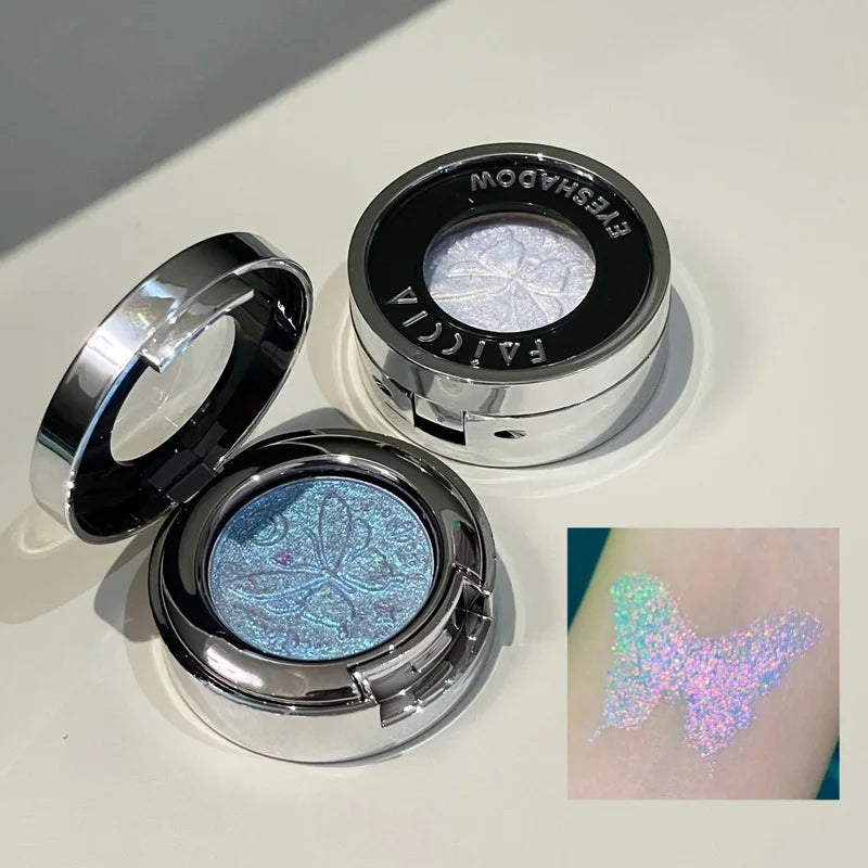 3D Butterfly Embossing Chameleon Eyeshadow Monochrome Metallic Changing Shiny Glitter Blue Purple Highlight Eye Makeup...