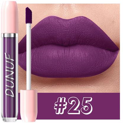 DUNUF 1Pc Matte Lip Gloss Bean Paste Liquid Lipstick Long-Lasting Waterproof Easy To Color Non-Fading Sexy Red Matte Lip Glaze