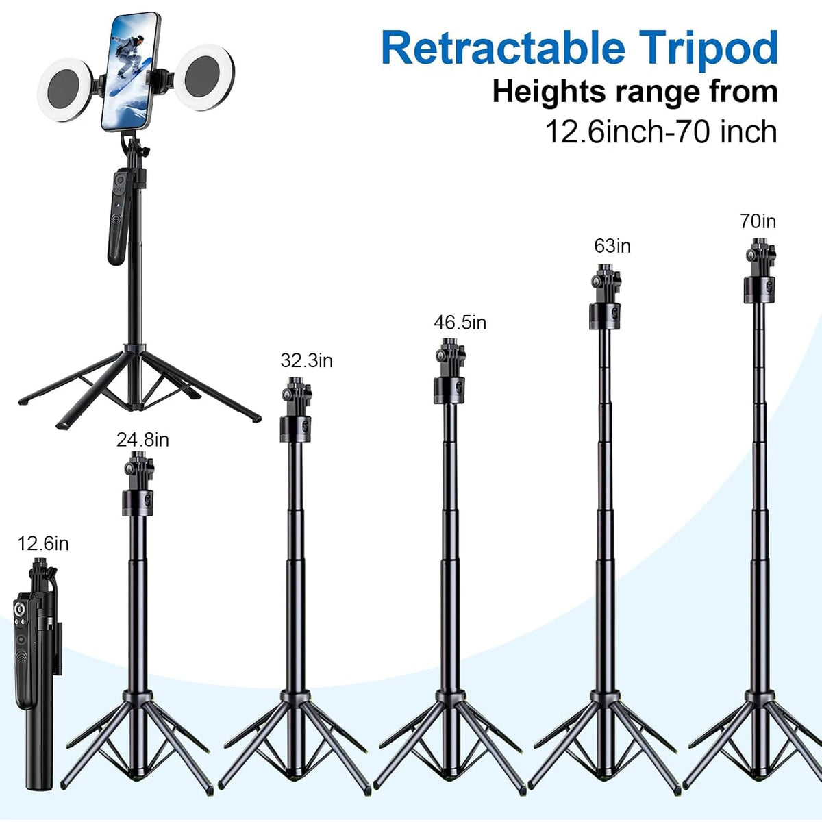 Extendable Auto Face Tracking Tripod 360° Rotation with Light 70.8" Motion Sensor Phone Tripod Stand For Vlog Live Stream
