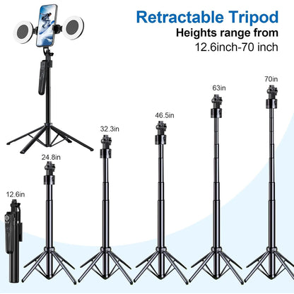 Extendable Auto Face Tracking Tripod 360° Rotation with Light 70.8" Motion Sensor Phone Tripod Stand For Vlog Live Stream