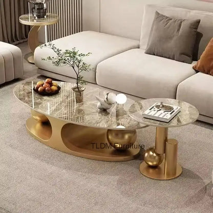 Iron Rock Plate Coffee Tables Nordic Living Room Furniture Home Italian Art Corner Table Light Bright Luxury Oval Side Table Set - Kimlud