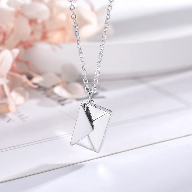 Envelope Locket Necklace with Gold Rose Gold Silver Color Love you Secret Hidden Message Pendant Necklace Gift Jewelry