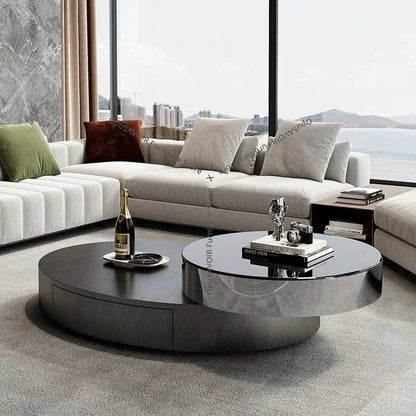 Italian Luxury Oval Coffee Tables Modern Minimalist Rotatable Center Coffee Table Set Stainless Steel Living Room Furniture FYCT - Kimlud