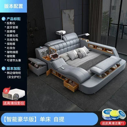 B Girl Nordic Aesthetic Double Bed Storage Multifonction Modern King Double Bed Leather Smart Cama Matrimonial Bedroom Furniture