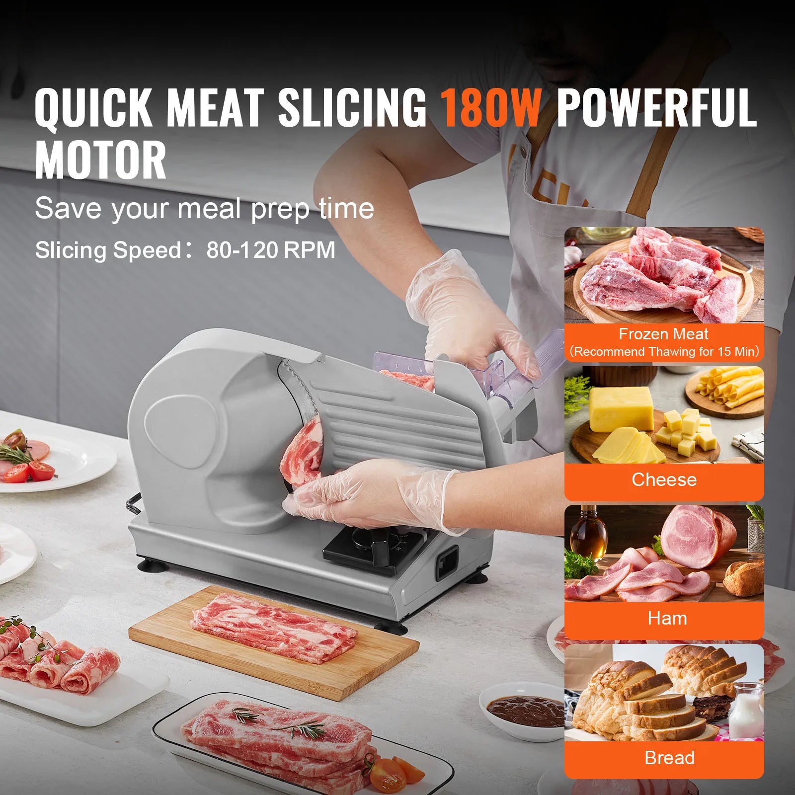 SucceBuy Meat Slicer Electric Deli Food Slicer SUS 420 Stainless Steel Blade and Blade Guard Adjustable Thickness for...