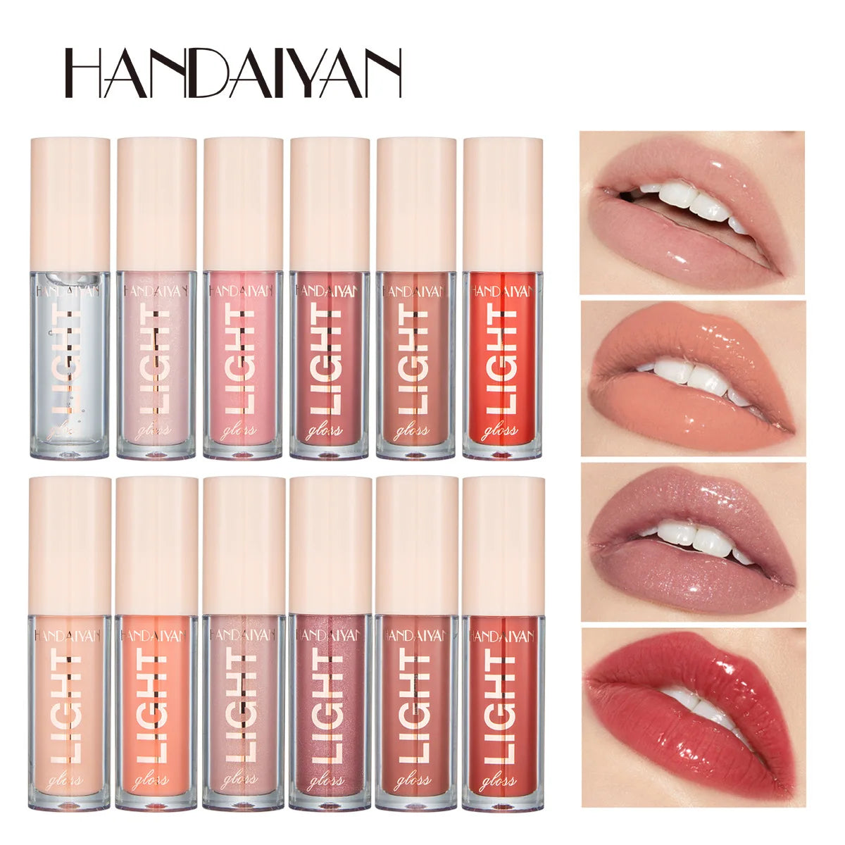 Handaiyan Lip Gloss Transparent Plump Glitter Jelly Mirror Lipstick Liquid Waterproof Moisturize Oil Lipgloss Clear Makeup