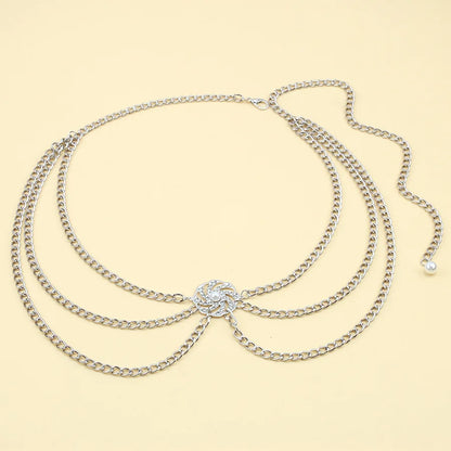 versatile multi-layer disc inlaid with diamond pearl waist chain new style tunic decorative metal belt for women - Kimlud