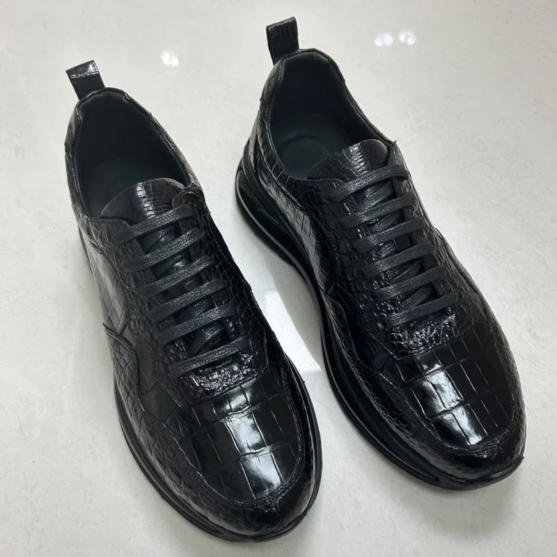 Authentic Exotic Crocodile Skin Men's Black Sneakers Genuine Real Alligator Leather Cushioned Sole Male Lace-up Walking Shoes