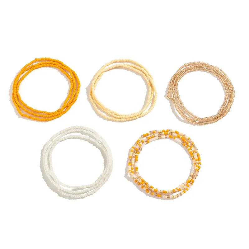 5Pcs/set Bohemian Coloful Rice Bead Waist Chain for Women Sexy Multilayer Elastic Beaded Belt Belly Chain Beach Body...