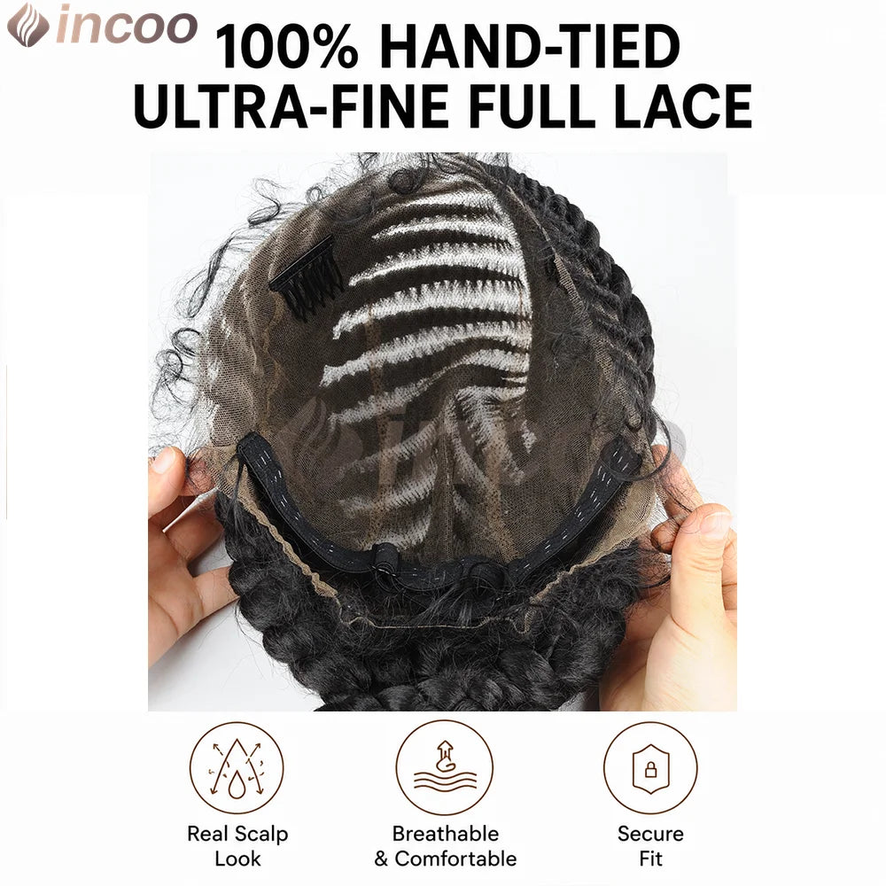 Short Cornnrow Braid Wigs Buns Glueless For Black Women Synthetic HD Full Lace Wig Neat Braids Wig African Protective...