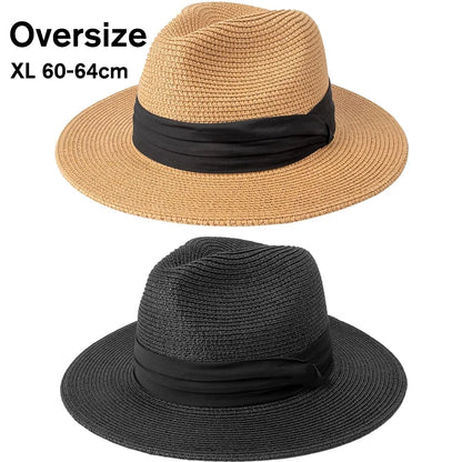 OverSize Big  Sun Hats for Men Women Beach Panama  Wide Brim Straw Hat Lady Summer Sun Hats Plus Size Fedora Hat 55-57cm 58-60cm
