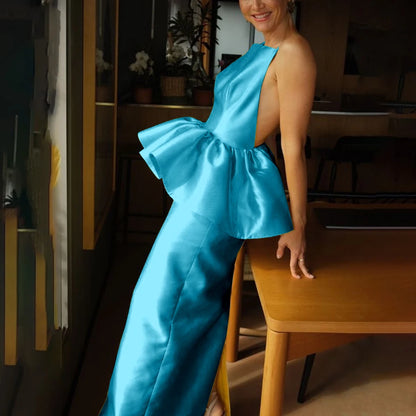 Summer Fashion Custom Made Evening Gown Vibrant Strapless Backless Sleeveless Cocktail Dress Simple Elegant Charming Dress