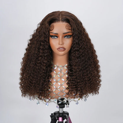 Chocolate Brown Deep Wave Glueless Wigs Human Hair Ready To Wear Pre-Cut Lace Wig 5x5 Wear Go Glueless Human Hair Wigs...