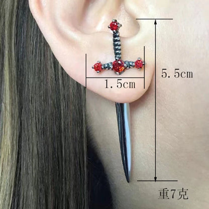 Kiss Jewelry Punk Sword Gothic Kinitial Piercing Earrings for Woman Men Gothic Crystal Ear Jacket Stud Earrings Jewelry - Kimlud