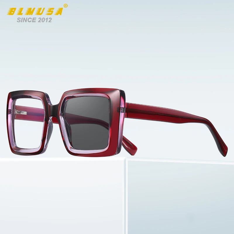 BLMUSA Square Photochromic Blue Light Blocking Large Frame Eyeglasses fashion Reading Glasses ladies Prescription Myopia Glasses - Kimlud