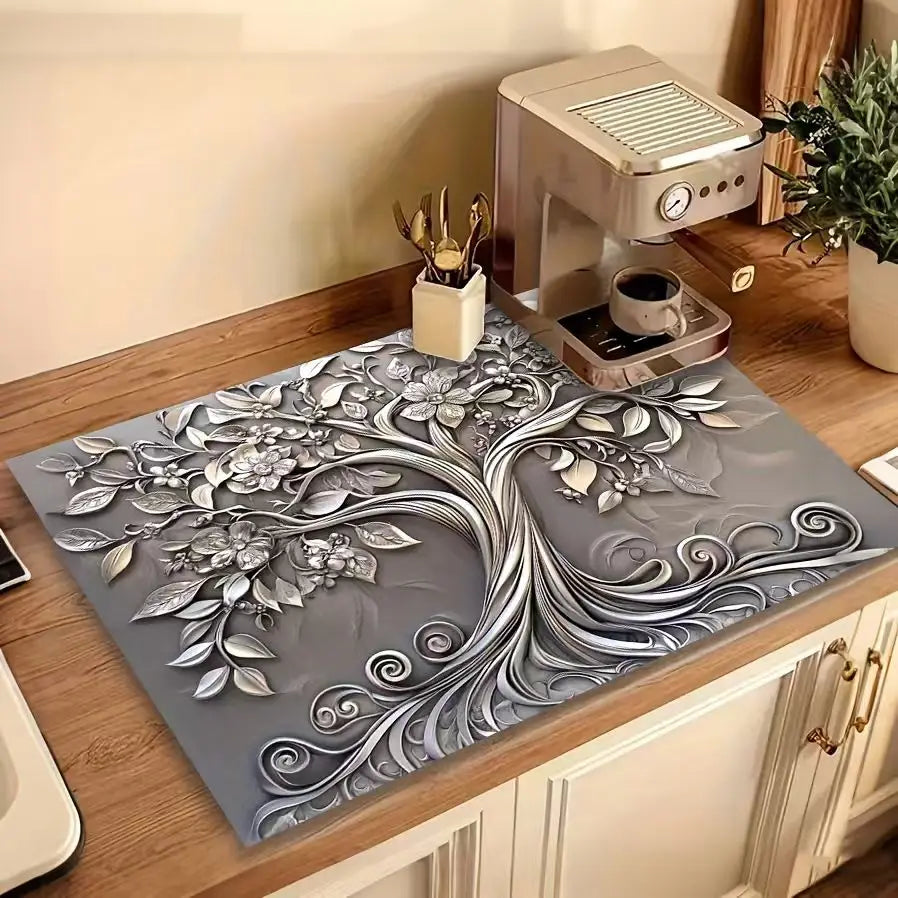 2D Flat Stove Cover Mat - Classic Tree Design with Intricate Branches & Leaves, Durable Rubber Table Protector for...
